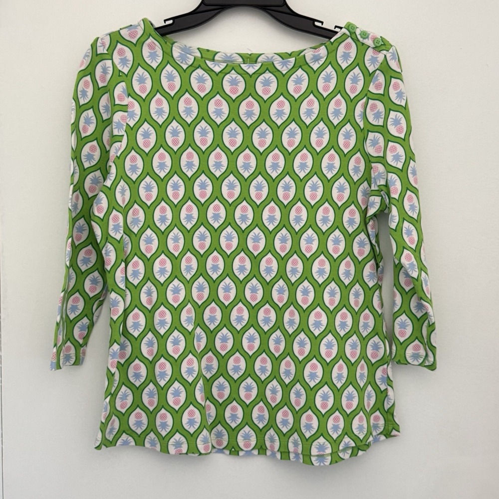 CHARTER CLUB Top Womens PXL Green Supima Cotton Pineapple-Print Gemstone Combo